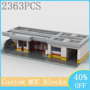 Action Toy Figure Custom City Selling Street View Block Model MOC Stazione di servizio modulare Fai da te Idea creativa Giocattoli per bambini Regalo di compleanno 230721