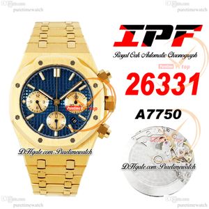 IPF 26331 ETA A7750 Automatic Chronograph Mens Watch 18K Yellow Gold Blue Stick Dial Stainless Steel Bracelet Super Edition Herrenuhr Reloj Hombre Puretimewatch G7