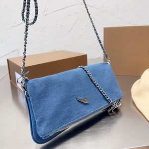 Denim Baguette Bag Foldable Vintage Bag Women Chain Bag Shoulder Bags Flap Luxury Purse Crossbody Envelope Bag Handbag Underarm Bags Tote Bags Rhinestone Buckle