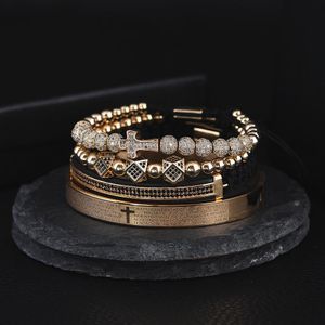 Conjunto de 4 peças masculino com escultura em aço espanhol escritura charm pulseira micro zircônia cruz pulseira bileklik joias de luxo feitas à mão para presente valent323t