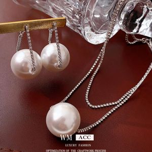Necklace Earrings Set French Style Micro Inlaid Pearl Double Layer Layered Fashionable Collarbone Chain Simple Jewelry Wholesale