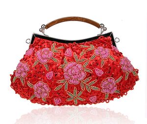 Borse da sera Red Chinese Womens Borsa da banchetto con paillettes con perline Pochette da sposa Borsa da trucco Borsa da trucco 0003E 230720