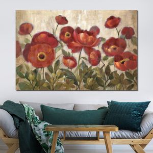 Samtida abstrakt konst på duk dagdrömmande blommor röd texturerad handgjorda oljemålning väggdekor