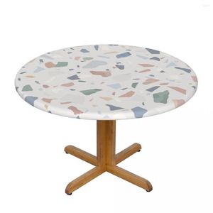 Table Cloth Granite Stone Terrazzo Abstract Background Waterproof Polyester Round Tablecloth Catering Fitted Cover With Elastic Edged