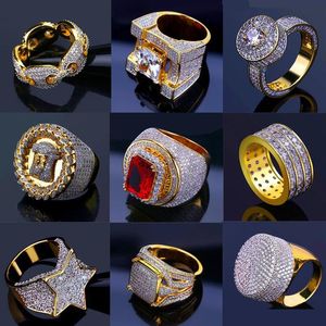 Bling Iced Out Gold Rings Mens Hip Hop Jewelry Cool CZ Stone Luxury Deisnger Men Hiphop Rings331S