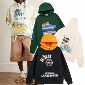 Mens Hoodie Designer Rhude Hoodies Letter Print Pullover Sweatshirts Loose Long Sleeve Hooded Retro High Street Full Zip Up Hoody Jacket Men Cotton Tops Us Size S-XL