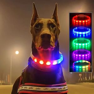 Dog Collars LEASHESシリコーンLED Collar USB充電式の明るい抗lostcar事故安全ペットアクセサリー230720
