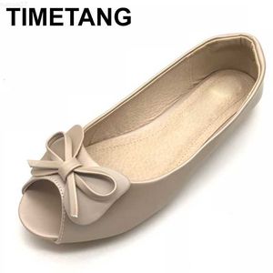 Dress Shoes TIMETANG 2021 Bow Peep Toe Women Flats Spring Summer Fashion Soft Bottom Flat Lady Sandals Golden Shoes Slip On Big SizesE866 L230721