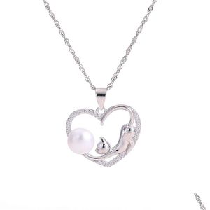 Szaleństwa urocze serce serce Real S925 Sterling Sier Women Women Wedding Wison Naszyjnik Ustawienia Montaż półprzewódzki Pearls Biżuteria na Dhekk