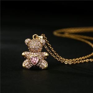 Zircone colorato CZ di alta qualità Pave Setting Love Bears Collana con pendente con catena d'oro Gioielli da donna carini