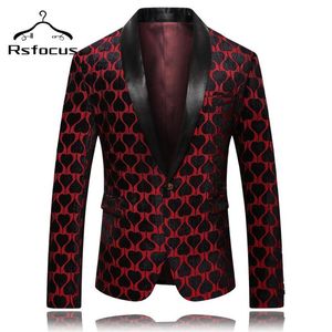 Black Red Heart Pattern Blazer For Men Shawl Collar Mens Stage Wear Slim Fit Christmas Suit Jacket Wedding Prom Blazers XZ403 Men&235W