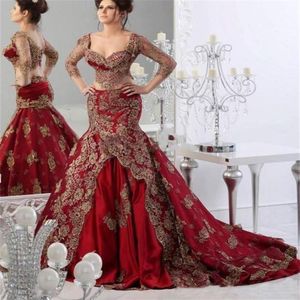 Sexy Indian Two Pieces Appliques Prom Dresses with Long Sleeve Sweetheart Formal Evening Dresses Party Wear219S