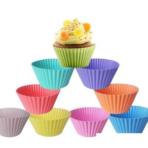 Cupcake 7 cm di diametro Stampi da forno a forma rotonda Sile Tazza antiaderente Fai da te Home Bakery Muffin Mods Drop Delivery Giardino Cucina Sala da pranzo Ba Dhpty