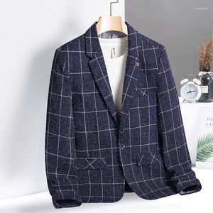 メンズスーツ韓国ファッションブレイザー2023格子縞の黒い長袖春秋カーディガンスーツ特大4xl