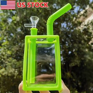 7.3" Glass Bong Green Drink Bottle Smoking Water Pipe Hookah Bong + Glass Bowl