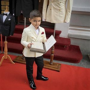 Ivory Boy's Formal Wear Jacket Black Pants Peak Lapel Boys Attire Costume Homme Boy Suits Kids King Suit Custom Made268z