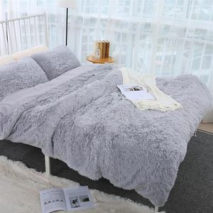 Modern Luxurious Plush Faux Fur Bedding Sets Solid Color Velvet Winter Duvet Cover with Pillowcase Twin Queen Size2700