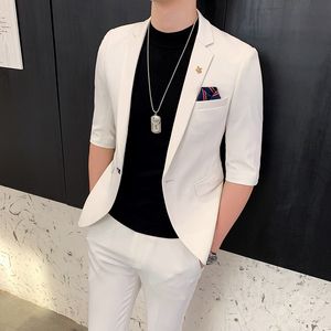 Мужские костюмы Blazers Jacktpant Men Suits Suits The Half -рукав весенний лето Slim British с коротким рукавом тренд блейзер