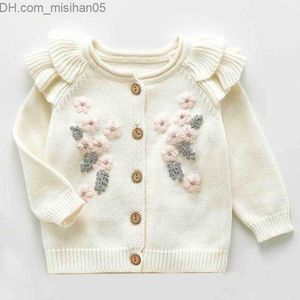 Conjuntos de roupas bebê camisola flor bordado recém-nascido meninas camisolas cardigãs outono criança meninos tricô jaquetas inverno crianças malha tops Z230726