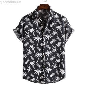 Men's Casual Shirts Mens Vintage Pineapple Palm Tree Print Beach ha Shirts Hipster Black Short Sleeve Hawaiian Shirt Men Party Vacation Clothing L230721