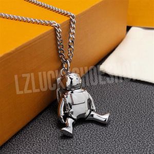 Designer Spaceman Necklace Par Long Chain Double Row Titanium Steel Halsband med bokstav 18K Pläterad Gold Astronaut Punk Hip-HO210X