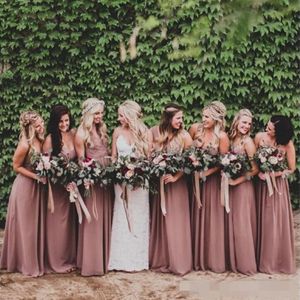Dusty Rose Pink Bridesmaid Dresses Sweetheart Ruched Chiffon A-line Long Maid of Honor Dress Wedding Party Gown Plus Size Beach231z