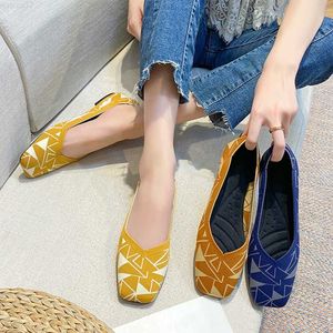 Dress Shoes Women's Flat Shoes Breathable Ballet Shoes Shallow Knit Square Shoes Moccasin Mixed Color Soft Pregnant Shoes L230731