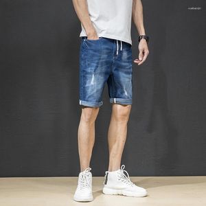 Män jeans mode hipster streetwear sommarlovet denim shorts casual knä längd stretch byxor rippade pantaloner man