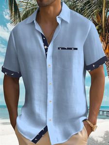 남자 캐주얼 셔츠 단색 여름 셔츠 남성 하와이 셔츠 캐주얼 패션 스트리트 쇼트 슬리브 해변 휴가 파티 남자 포켓 셔츠 5xl 230720