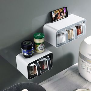 Förvaringsflaskor burkar EcoCo Wall Mount Spice Rack Organizer Sugar Bowl Salt Shaker Säspenning Container Kök Tillbehör Lagring Set Spice Boxes 230720