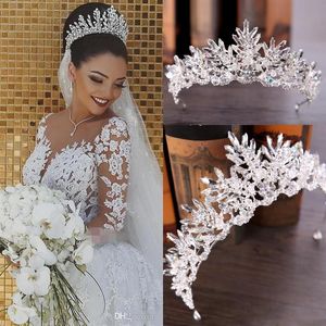 Novos véus de noiva de luxo e acessórios de cabelo de casamento de coroa branco marfim longo cristal frisado bling renda tule catedral comprimento 3M Ch282d