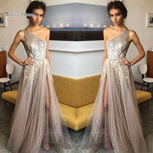 2019 One Shoulder A-Line Sequined Prom Dresses Tulle Evening Wear i S High-End Occasion Dress288z