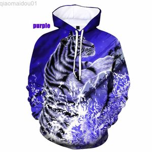 Herrtröjor tröjor 2023 Ny 3D -tryck drömmande tiger hoodies casual sweatshirt mode män/kvinnor par l230721