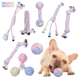ペットのおもちゃ綿のロープ猫犬カラフルな結び目ピット用のチューおもちゃの結び目子犬ペット犬猫耐久性のある編み骨ロープ233z