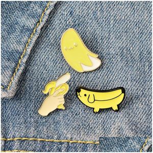 Pins Broschen Cartoon Banana Gun Hund Gelb Emaille Revers Pins Kleidung Tasche Punk Schmuck Geschenk für Freund Drop Lieferung Dhrfg