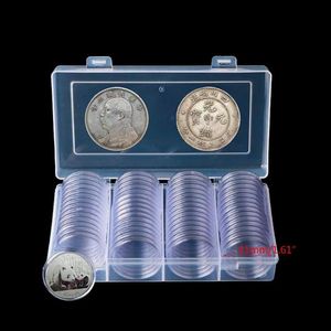 60 Pcs Clear Round 41mm Direct Fit Coin Capsules Holder Display Collection Case With Storage Box For 1 oz American Silver Eagles C213G