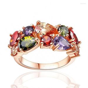 Wedding Rings Huitan Colorful Aesthetic Ring Female Bright Zirconia Finger Jewelry For Engagement Ceremony Party Gorgeous Fancy Accessories