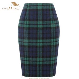 Skirts SISHION Brown Red Green Slim Bodycon Plaid Skirts for Women VD3594 High Waist Wool Sexy Office Lady Pencil Skirt 230720