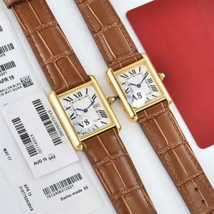 Men Women white dial watch Quartz movement watches Brown Leather Strap gold color case 10218L