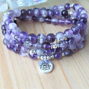 MG0674 A Grade Dream Amethyst Women's 108 Mala Bransoletka 4 Purple Crystal Energy Breads Bransoletka Naturalna kamień Lotus Charm B318G