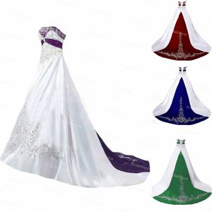 Abito da sposa viola bianco gotico civile con ricami Abito da sposa vintage boho country in raso taglie forti verde rosso nero vestido d283k