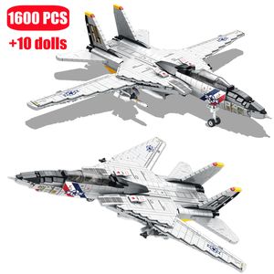 Action Toy Figures военный самолет USA F 14 Tomcat Fighter Model Blocks DIY крупные авиационные оружия кирпичи детские игрушки для мальчиков подарки на день рождения 230721