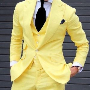 Super Handsome Groom Tuxedos Groomsmen One Button Yellow Peak Lapel Man Suit Wedding Men's Blazer Suits Jacket Pants Ve263K