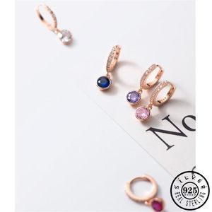 Hoop Huggie 925 STERLING Gümüş Pembe Mavi Mor Kırmızı Zirkon Taş Kolye Kulak Yüzük gül altın rengi küçük çemberler piercing kupring287q