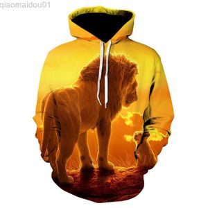 Erkek Hoodies Sweatshirts Aslan 3D Baskı Hoodie Erkekler Moda Sonbahar Kış Sweatshirt Sıradan Tiger Sports Guit Good Giyim Büyük Boy Erkekler Giyim L230721