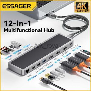 拡張ボードアクセサリーEssager USB Type C Hub USB CからHDMICAPTIBLE USB 30 Docking Station for MacBook Pro iPad Pro USB Hub PD 100W60WアダプターJ230721