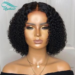 Perucas de cabelo humano com frente de renda, cacheadas profundas, pré arrancadas, cabelo virgem brasileiro, perucas de renda cheias com cabelos grossos de bebê para mulheres negras Bytha265B