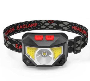 USB Rechargeable headlamp Red Safety Light head flashlight Outdoor cycling Camping running smart sensor Head Torch Flash Lights waterproof headlight with battery