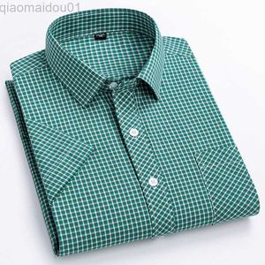 Camisas casuais masculinas plus size 6XL 5XL 100% algodão Camisas masculinas xadrez manga curta fina verão Luxo Ajuste padrão Camisa casual xadrez para homens L230721