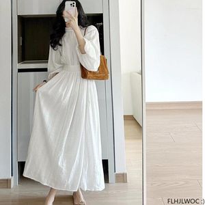 Casual Kleider 2023 Lange Sommer Design Frauen Flhjlwoc Koreanische Japanische Stil Nette Datum Mädchen Solide Vintage Elegante Weiße Kleid